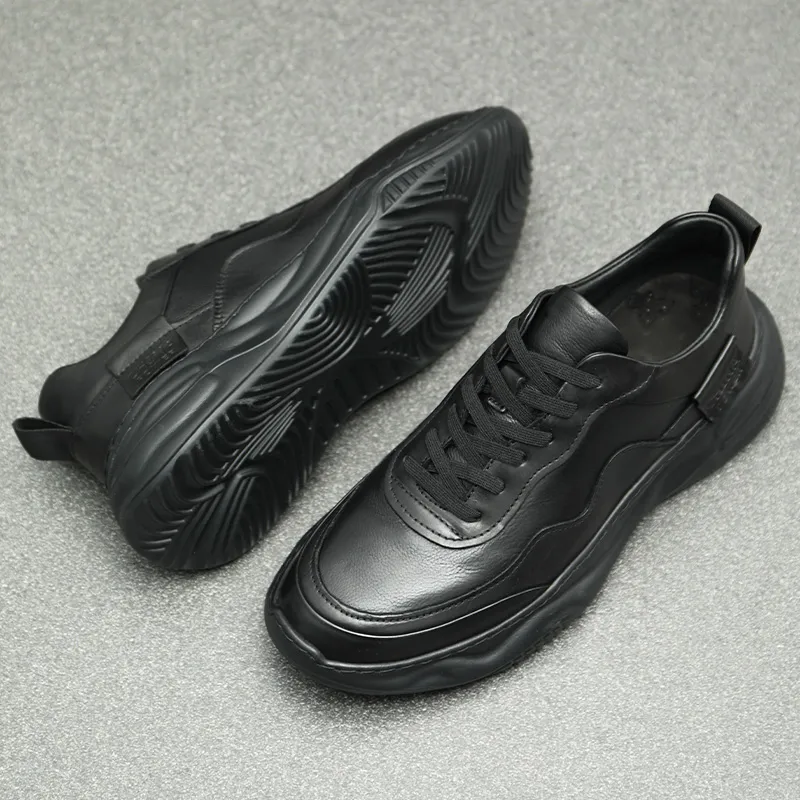 Black genuine cowhide versatile casual shoes