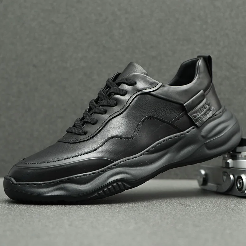 Black genuine cowhide versatile casual shoes
