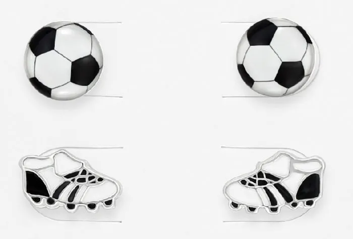 Children's Sterling Silver Set of 2 Pairs of Football Themed Stud Earrings