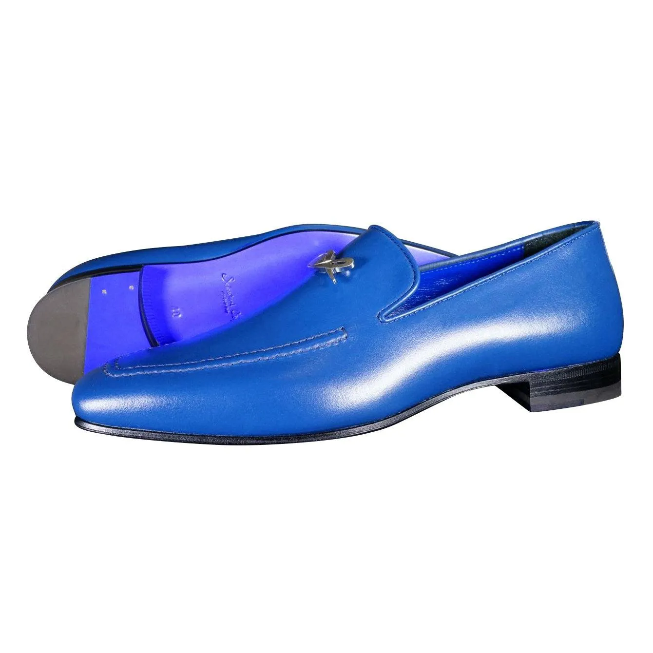 Cobalt With Silver Hardware Leather Loafer