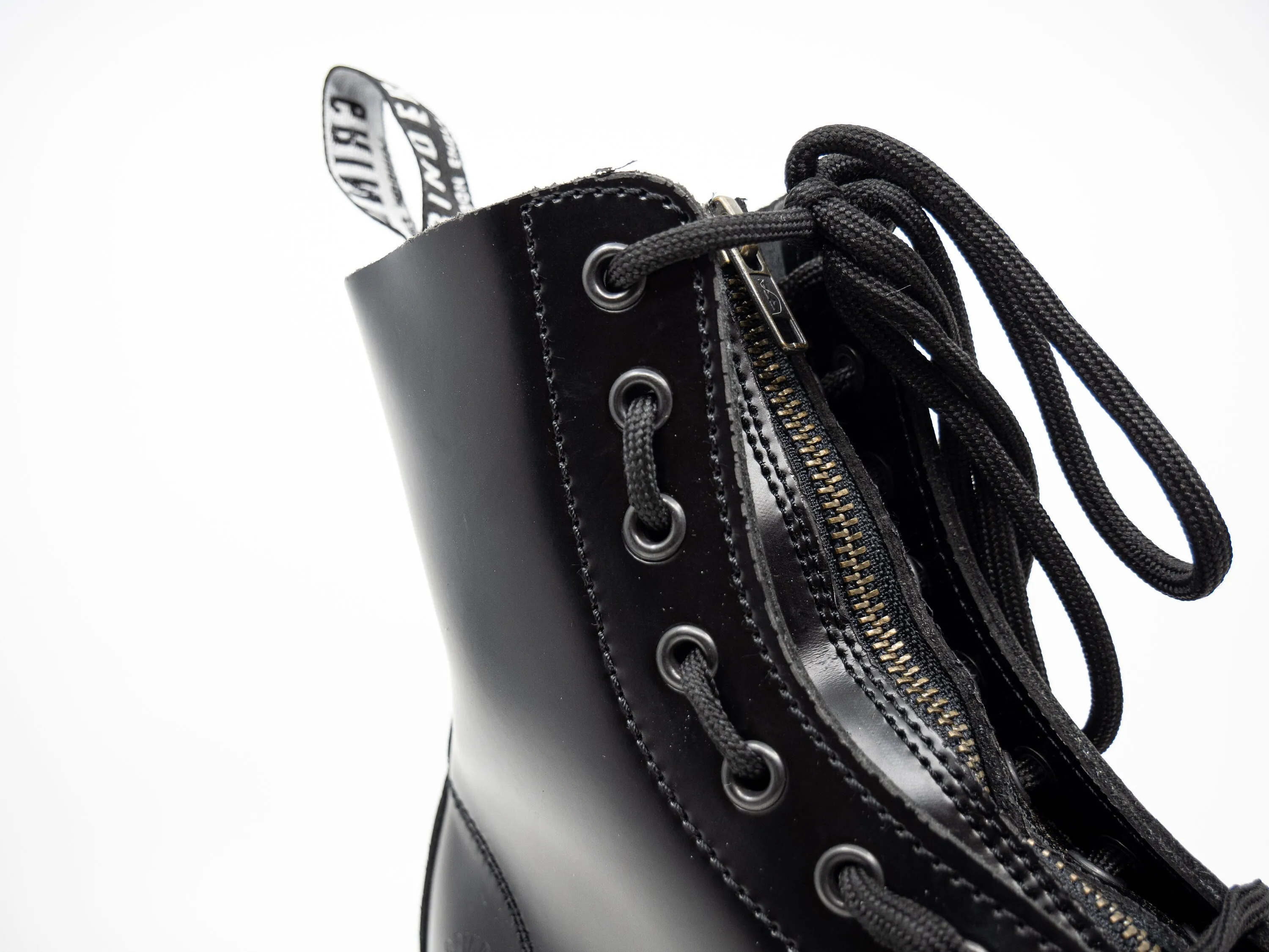 Grinders Black Boots, Platform Sole, Zip and Lace, Goodyear Welted Boots, Leather Boots, 8 eye Boots