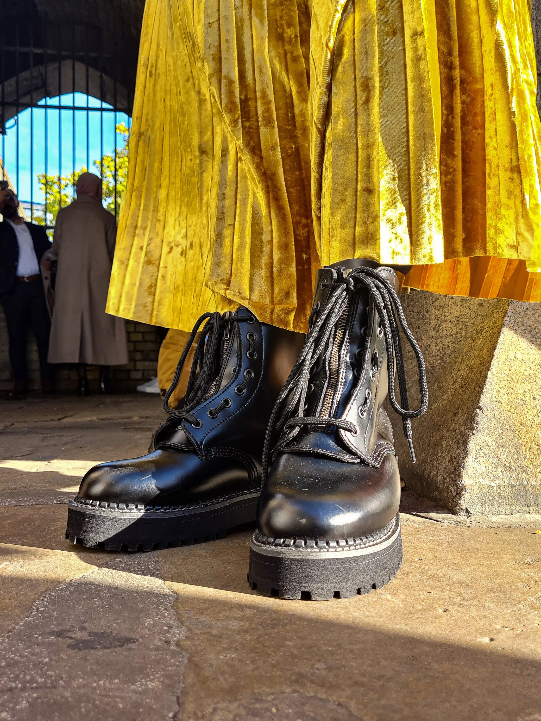 Grinders Black Boots, Platform Sole, Zip and Lace, Goodyear Welted Boots, Leather Boots, 8 eye Boots