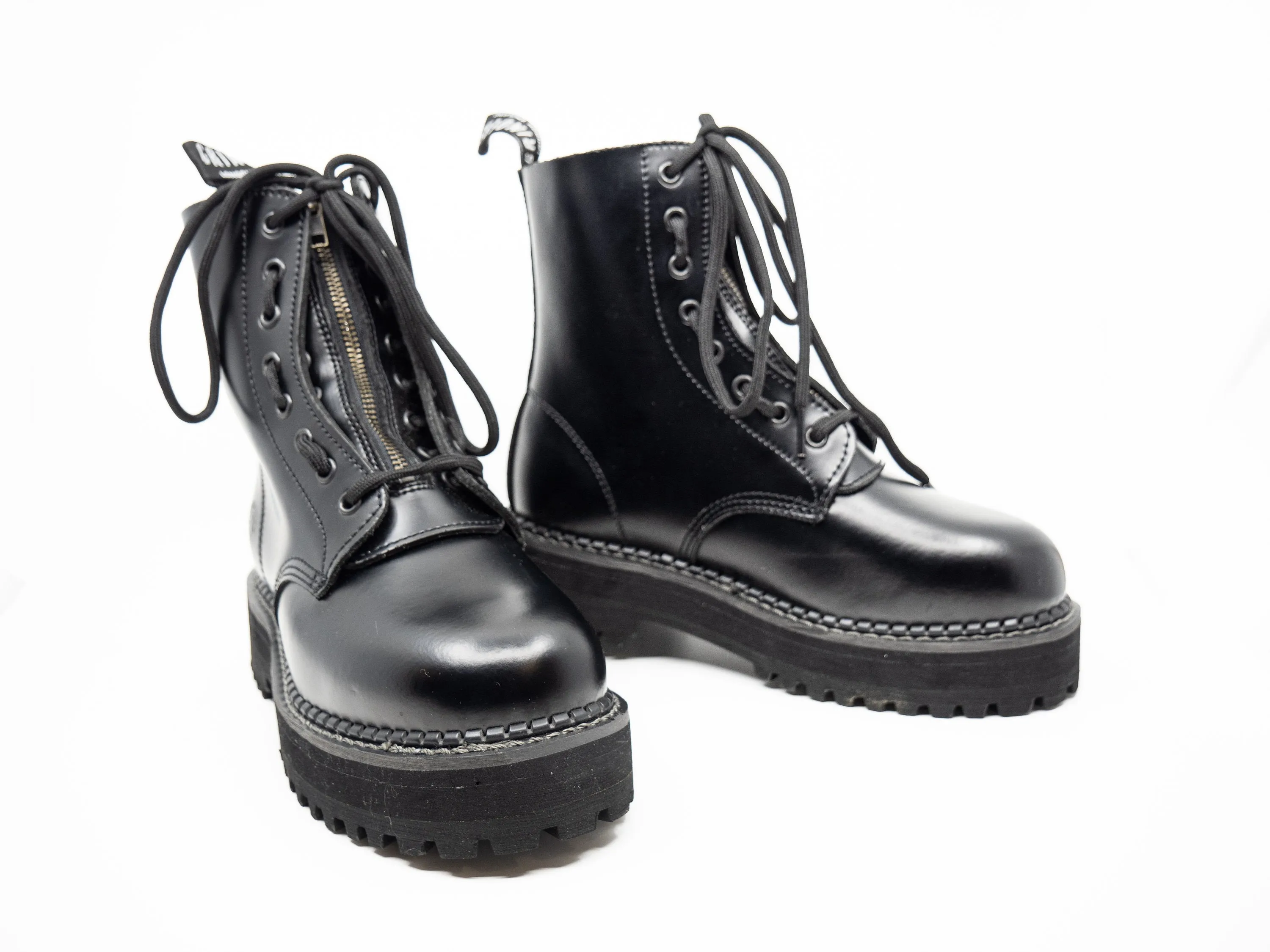 Grinders Black Boots, Platform Sole, Zip and Lace, Goodyear Welted Boots, Leather Boots, 8 eye Boots