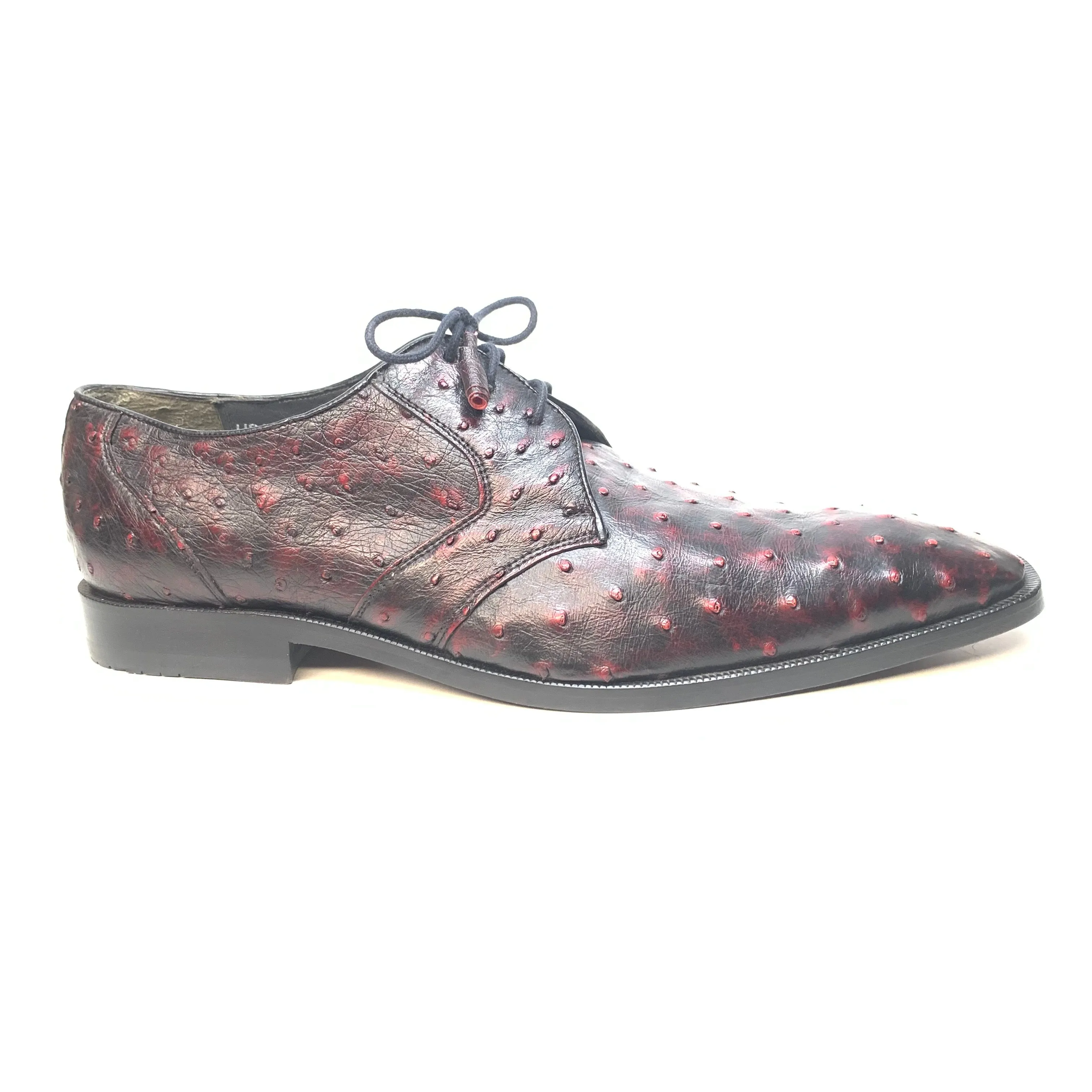 Los Altos Black & Cherry Ostrich Quill Lace Up Dress Shoes