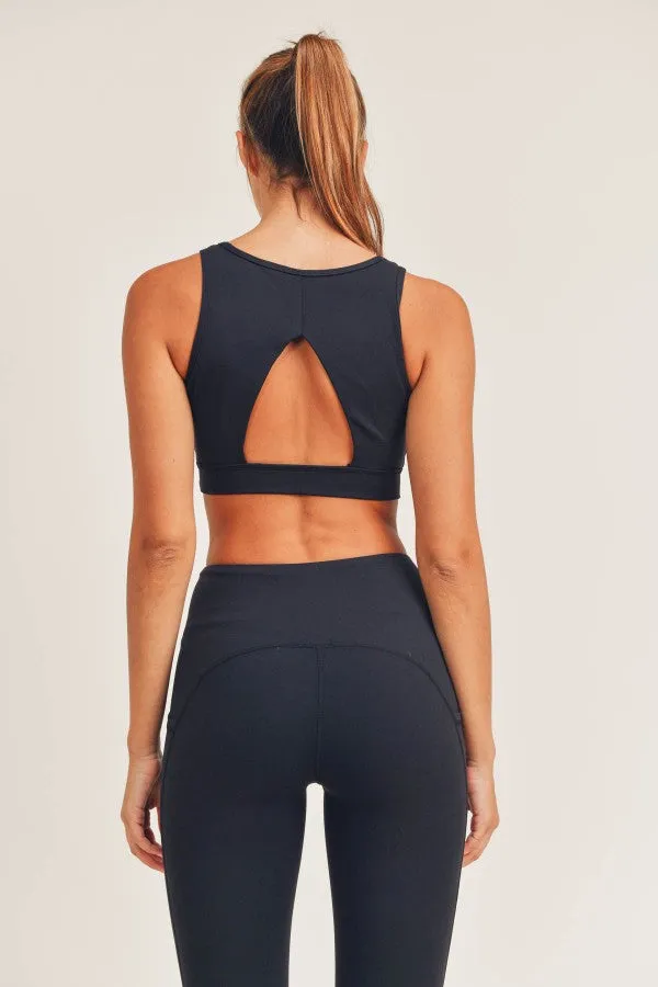 MONO B BRONZE Newport Cutout Overlay Sports Bra (Black)