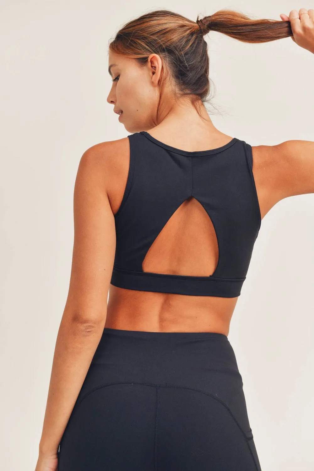 MONO B BRONZE Newport Cutout Overlay Sports Bra (Black)