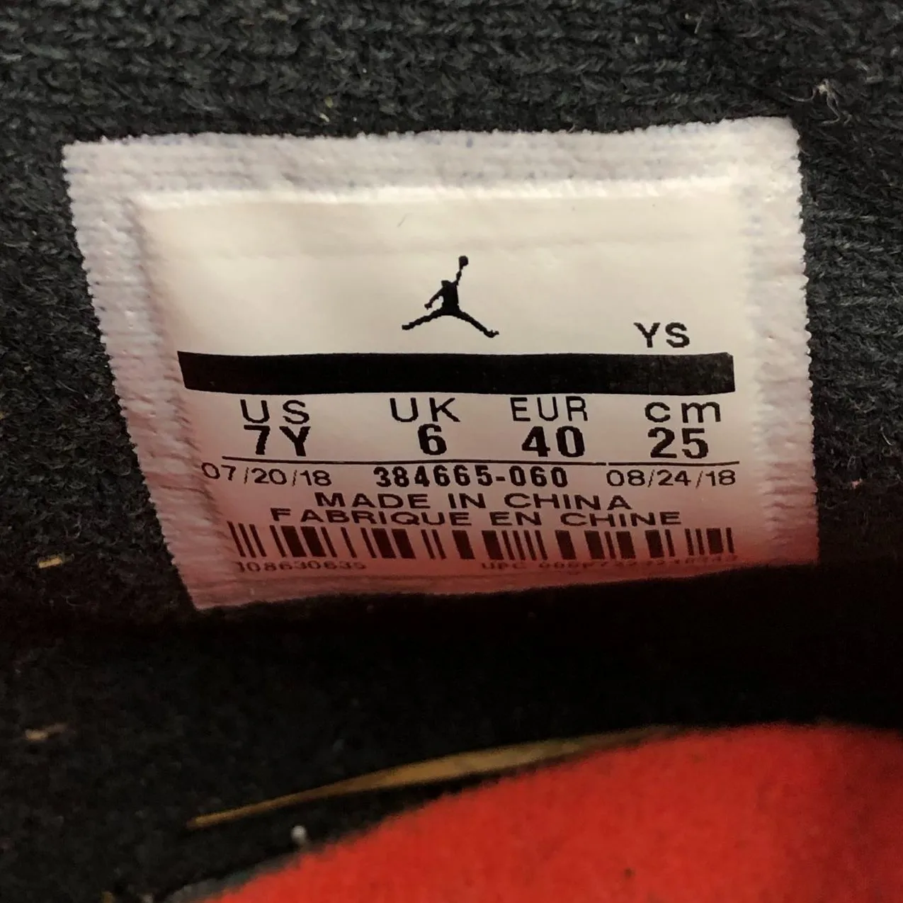 Nike Air Jordan 6 Retro GS 2019 'Infrared' & Black Sneakers - Size 7Y ( COA)
