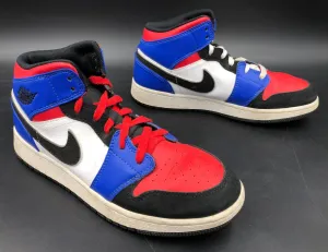 Nike Jordan 1 Retro Mid 'Top 3' White/Red/Blue/Black Sneakers - Size 6.5Y ( COA)