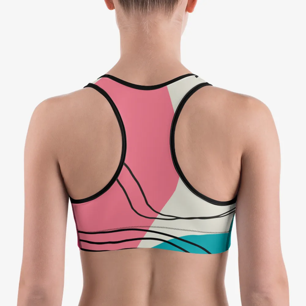 Patterned Sports Bra "Modernist" Fuchsia/Turquoise