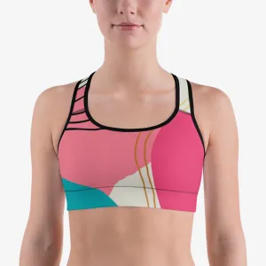Patterned Sports Bra "Modernist" Fuchsia/Turquoise