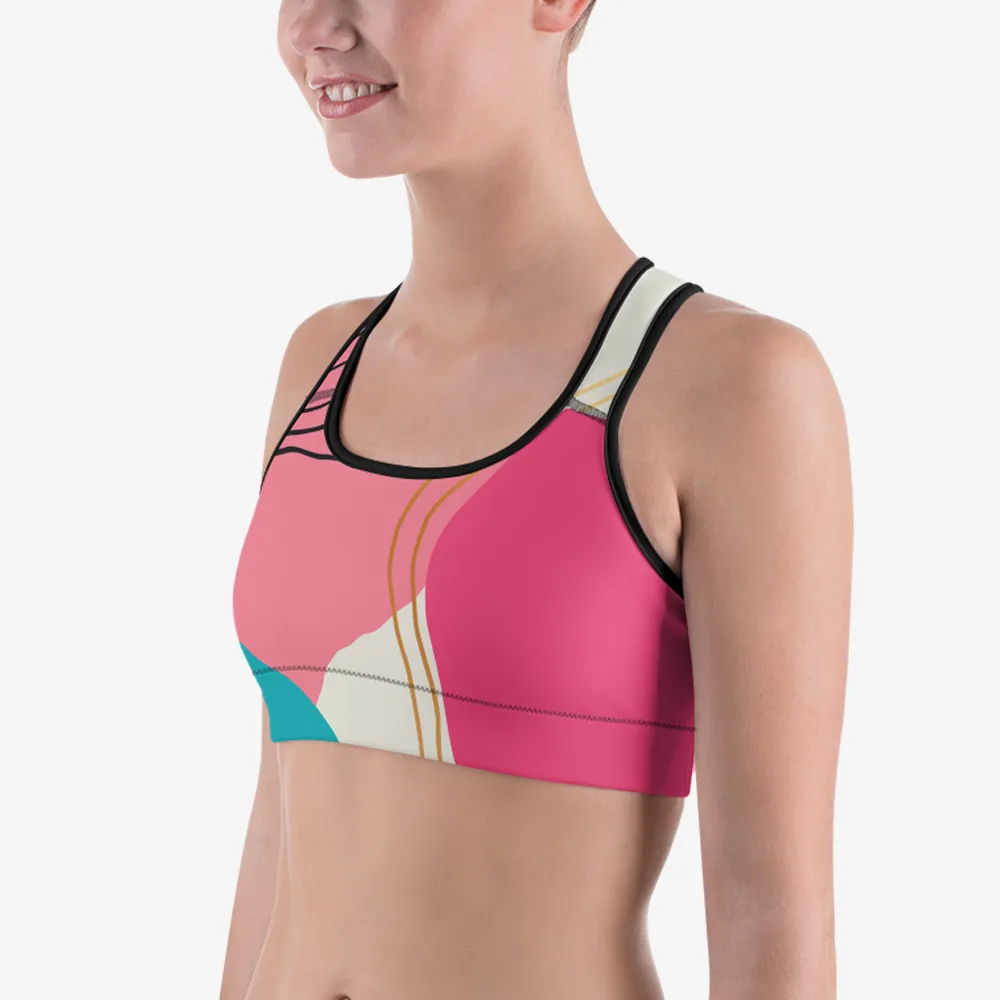 Patterned Sports Bra "Modernist" Fuchsia/Turquoise