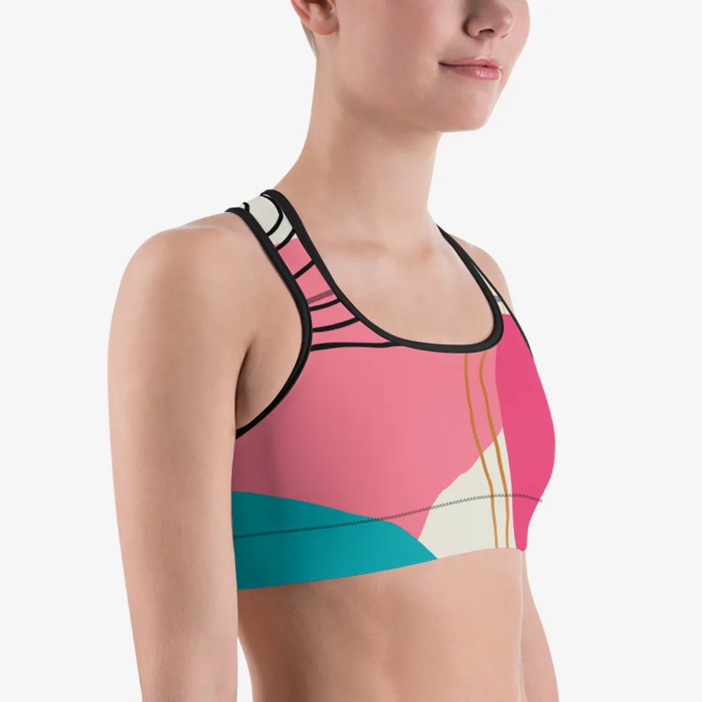 Patterned Sports Bra "Modernist" Fuchsia/Turquoise