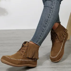 Plus Size Lace-Up Tassel Booties for Women