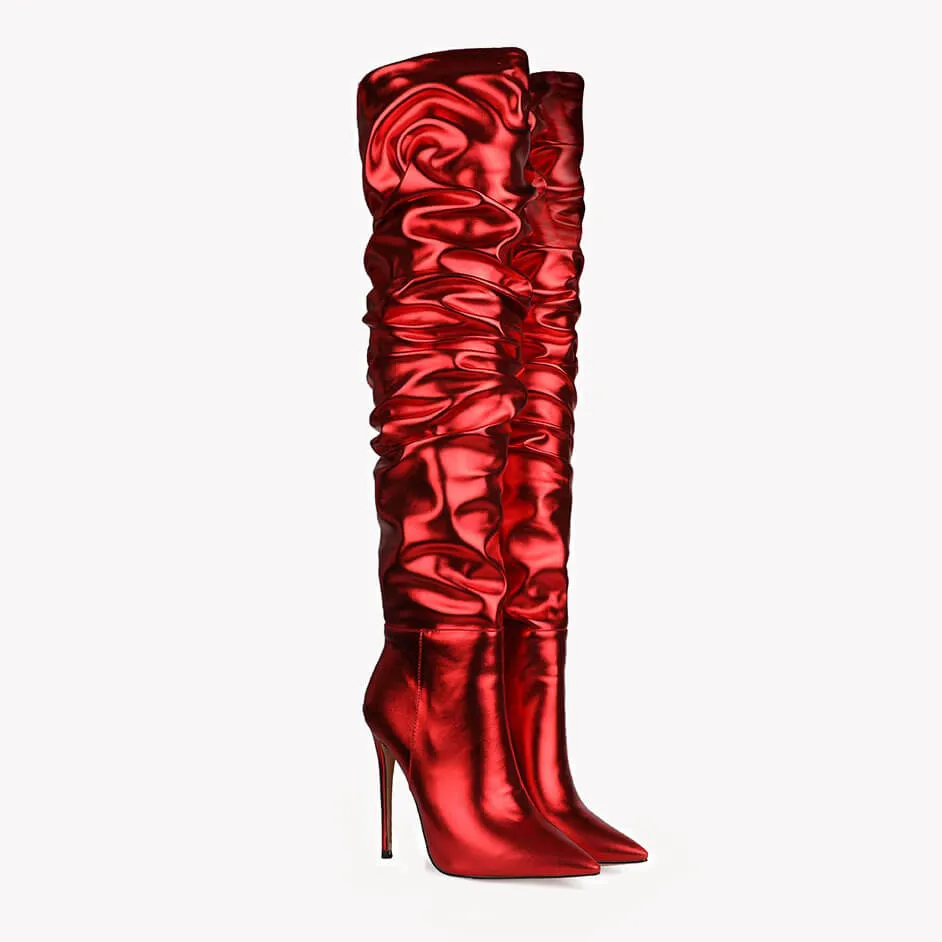 PU Point Toe Fold High Heel Over Knee Boots