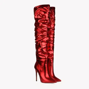 PU Point Toe Fold High Heel Over Knee Boots