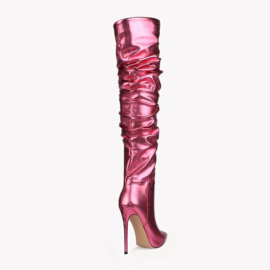 PU Point Toe Fold High Heel Over Knee Boots
