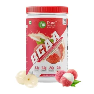 Pure Nutrition BCAA 2:1:1, Lychee with L-Glutamine, Electrolytes, Grapeseed & Piperine Extract, Sugar Free Amino Acid Supplement, Workout Muscle Recovery Drink for Muscle Growth, 250g, 23 Servings