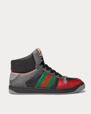 Screener Webbing-Trimmed Distressed Leather High-Top  Black high top sneakers