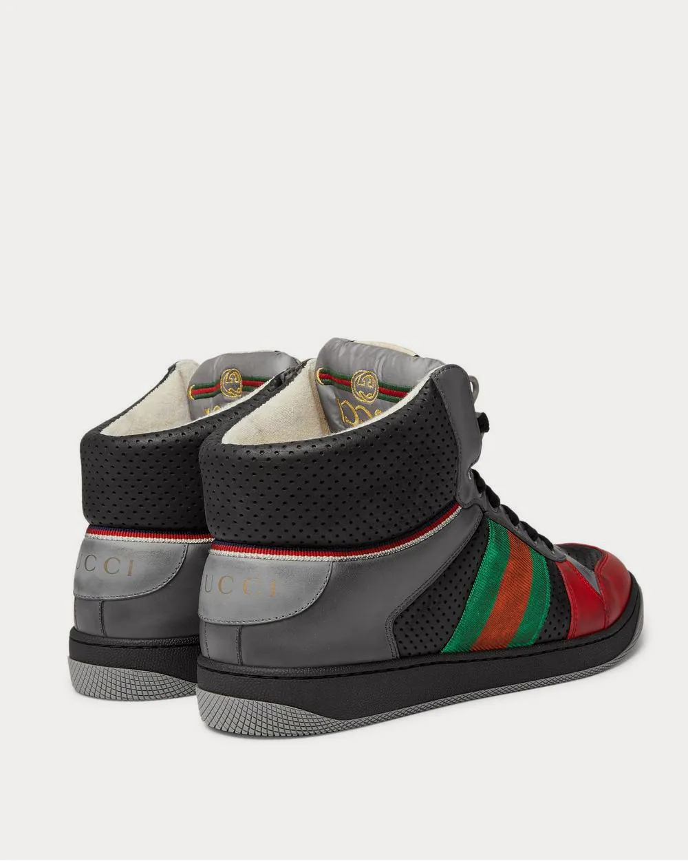 Screener Webbing-Trimmed Distressed Leather High-Top  Black high top sneakers