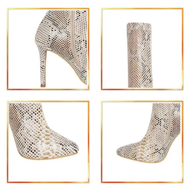 Snakeskin Leather High Heel Zipper Calf Boots