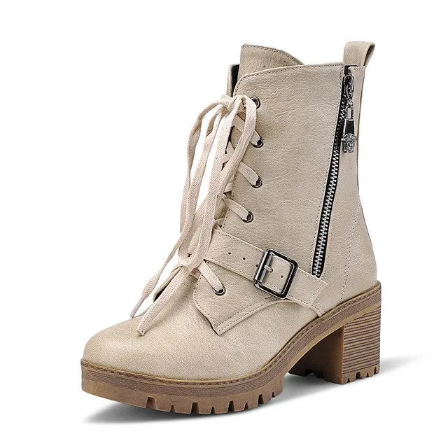 Square Heels Zip Up Black  Ankle Boots