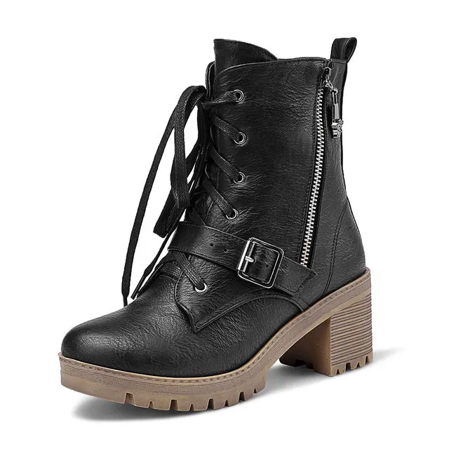 Square Heels Zip Up Black  Ankle Boots