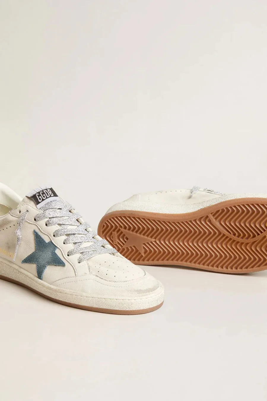 White Ball Star with Denim Blue Suede Star and Rose Gold Heel