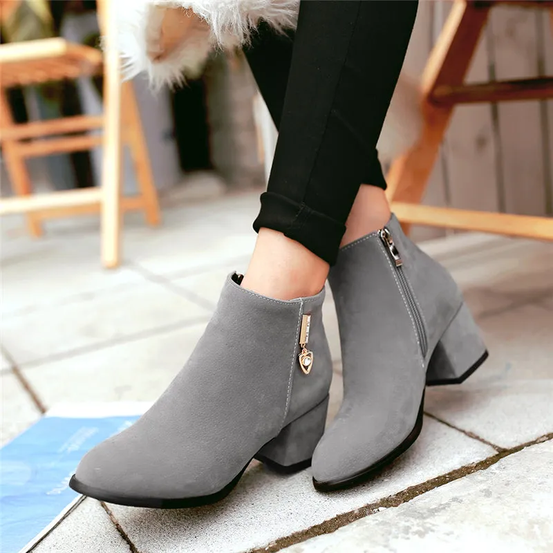 Zip up square med heels ankle boots